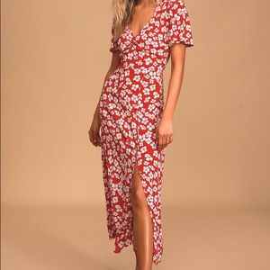 Red Floral Midi Dress